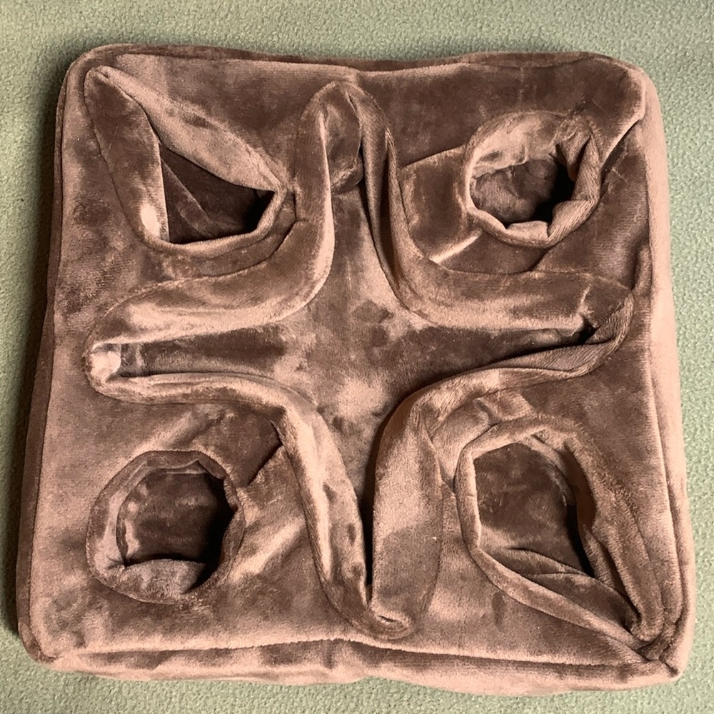 Xchouxer couch and bed cup holder plush pillow. Brown. Approx 13 1/2” x 13”.